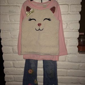 Cat sweatshirt and jean set